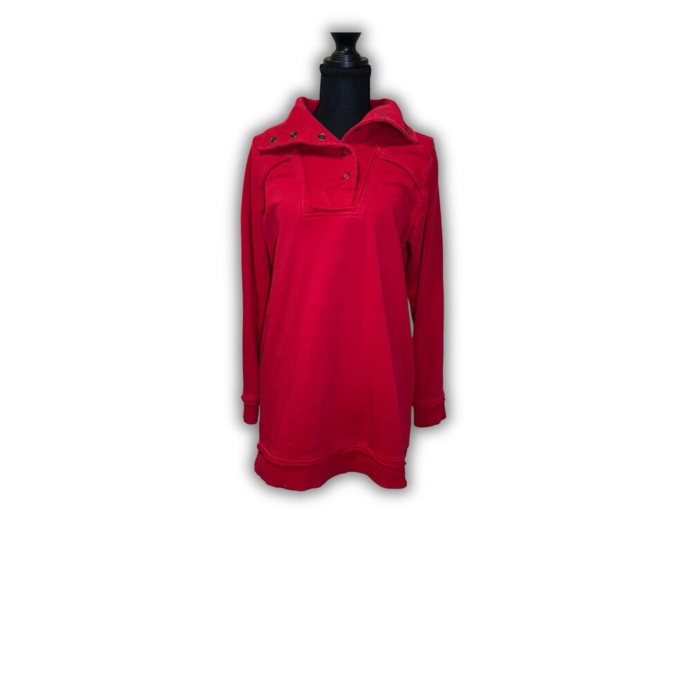 Soft Surroundings Pullover Red Snap Button Collar Size Large - Picture 2 of 5